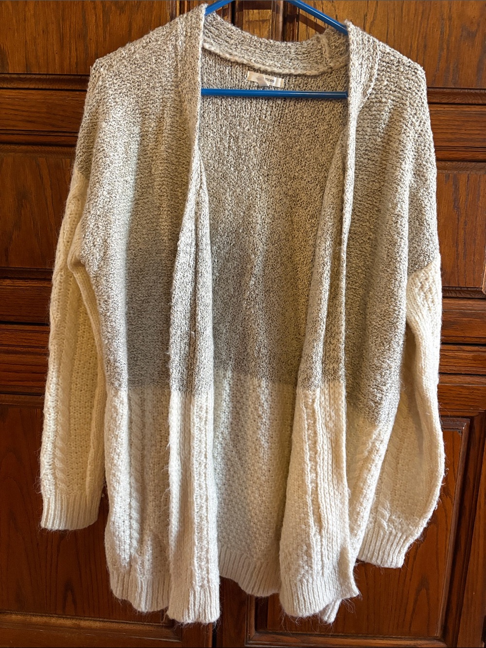 Maurices Two-Tone Open Front Cardigan Sweater - Cream & Light Gray